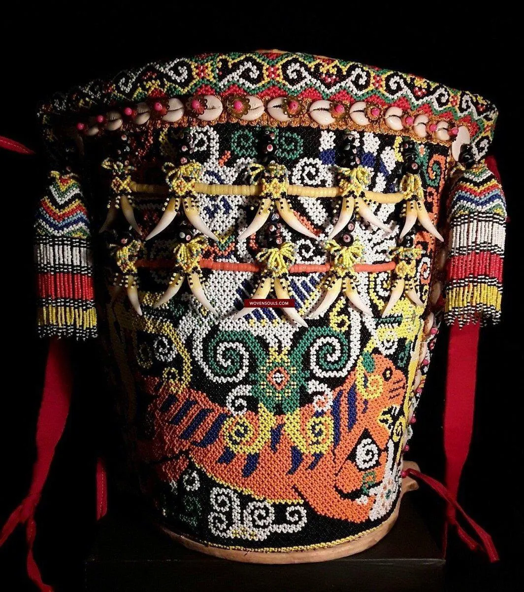 1106  SOLD - Elaborate Beaded Dayak Baby Carrier from Borneo