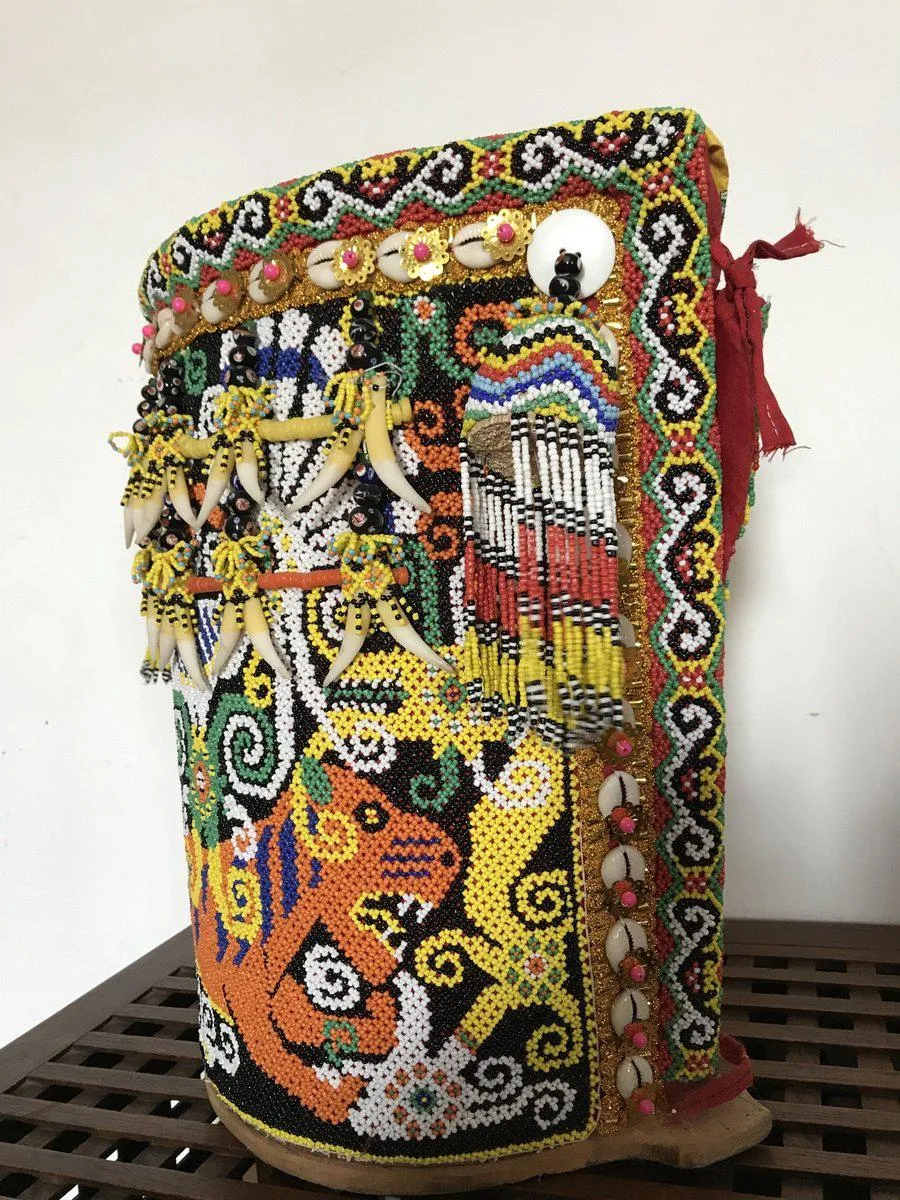 1106  SOLD - Elaborate Beaded Dayak Baby Carrier from Borneo