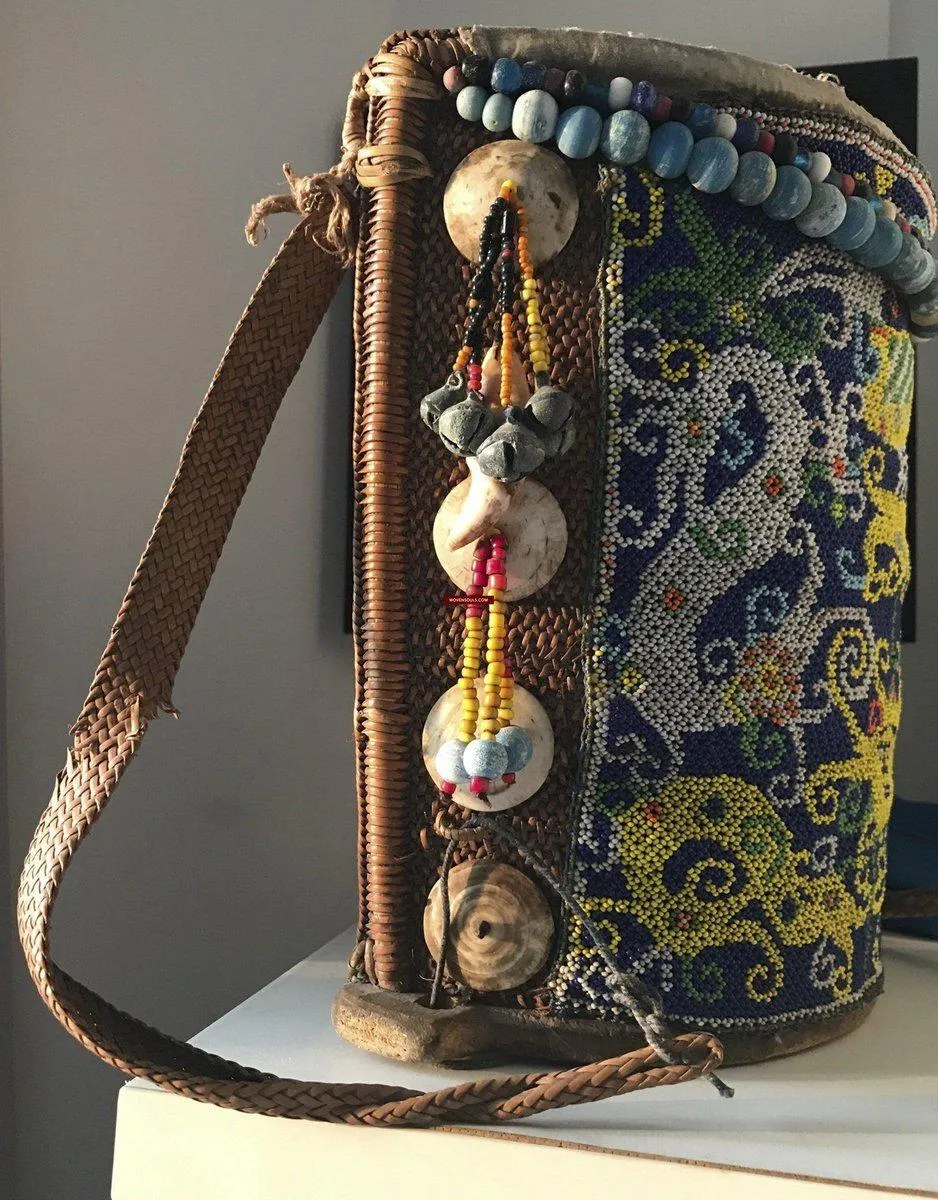 1313 Antique Dayak Beaded Basket Baby Carrier