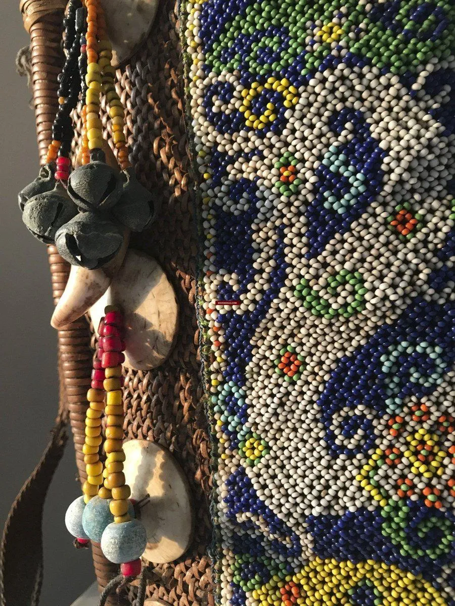 1313 Antique Dayak Beaded Basket Baby Carrier