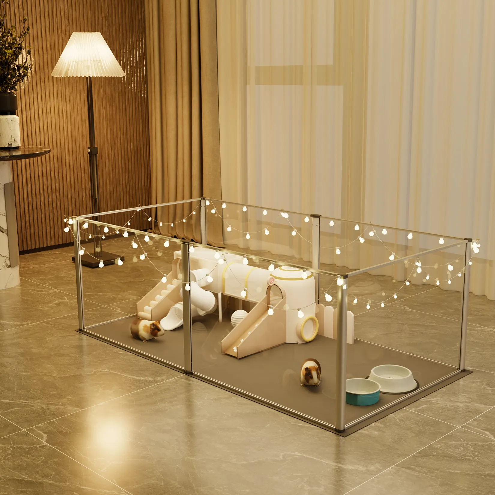 6 Panels Clear Acrylic Playpen Cage Small Animals Guinea Pig Hamster Yard Fence