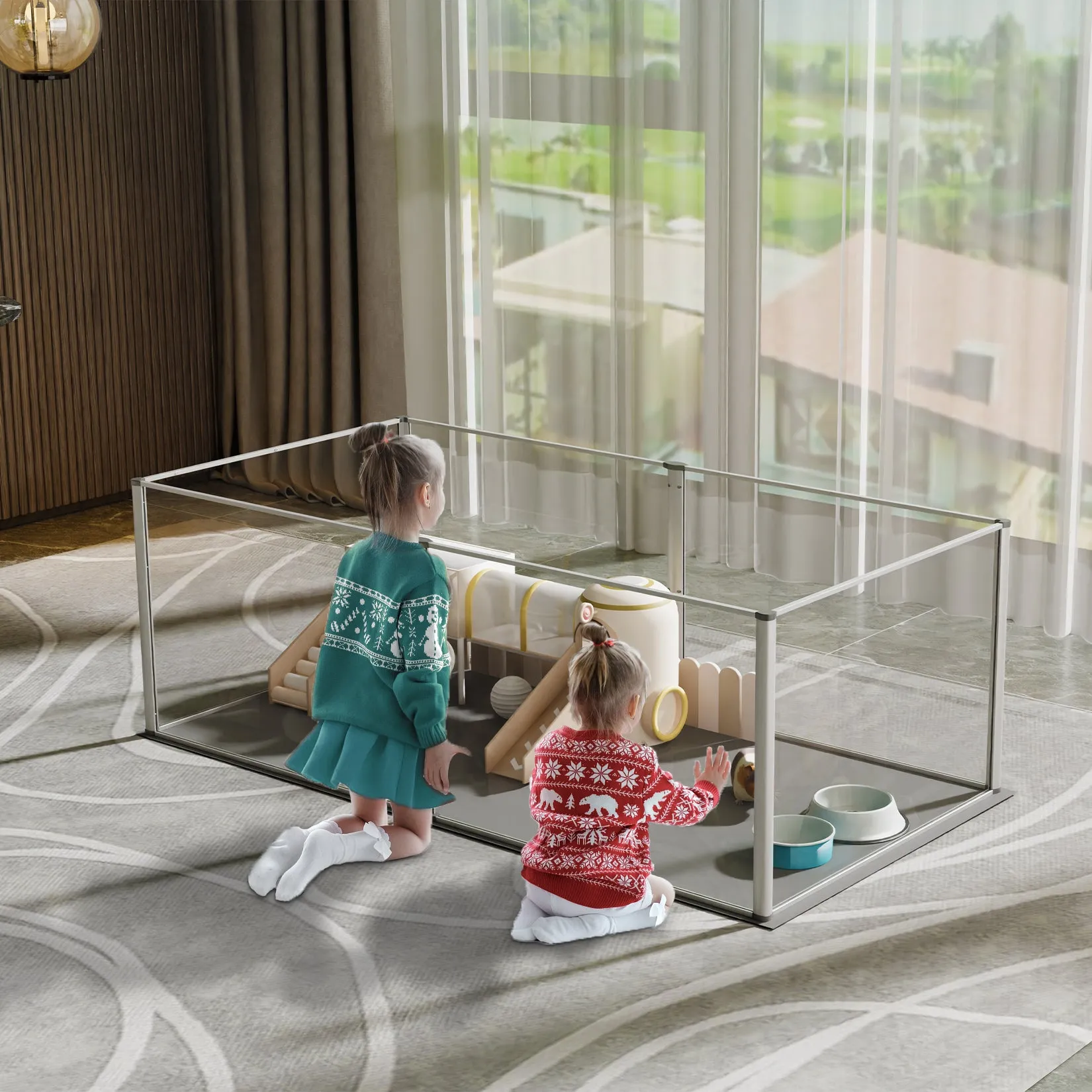 6 Panels Clear Acrylic Playpen Cage Small Animals Guinea Pig Hamster Yard Fence