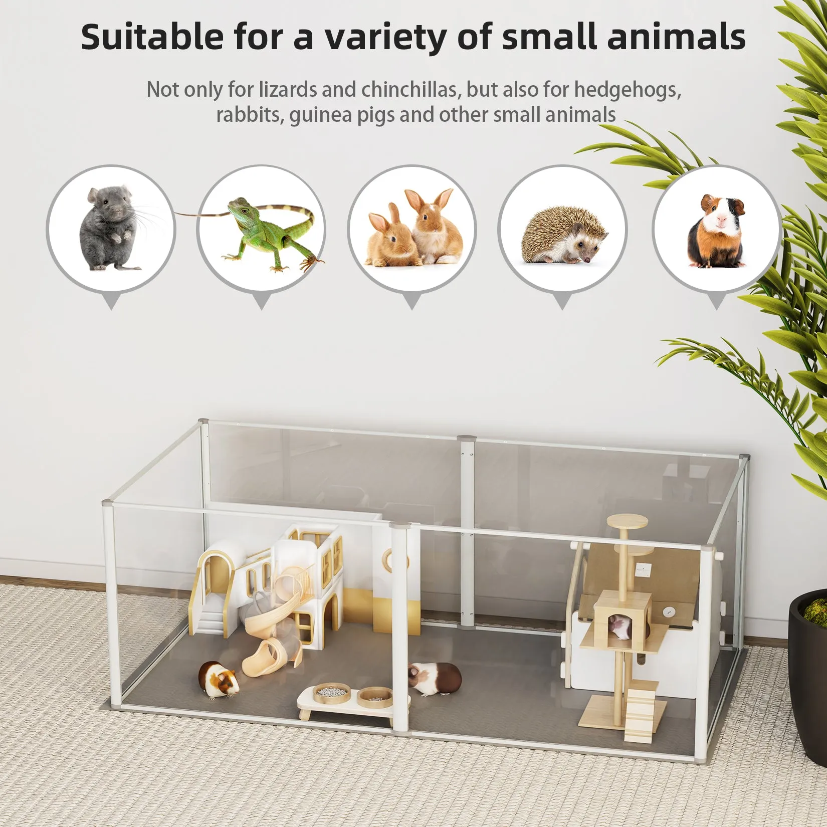 6 Panels Clear Acrylic Playpen Cage Small Animals Guinea Pig Hamster Yard Fence