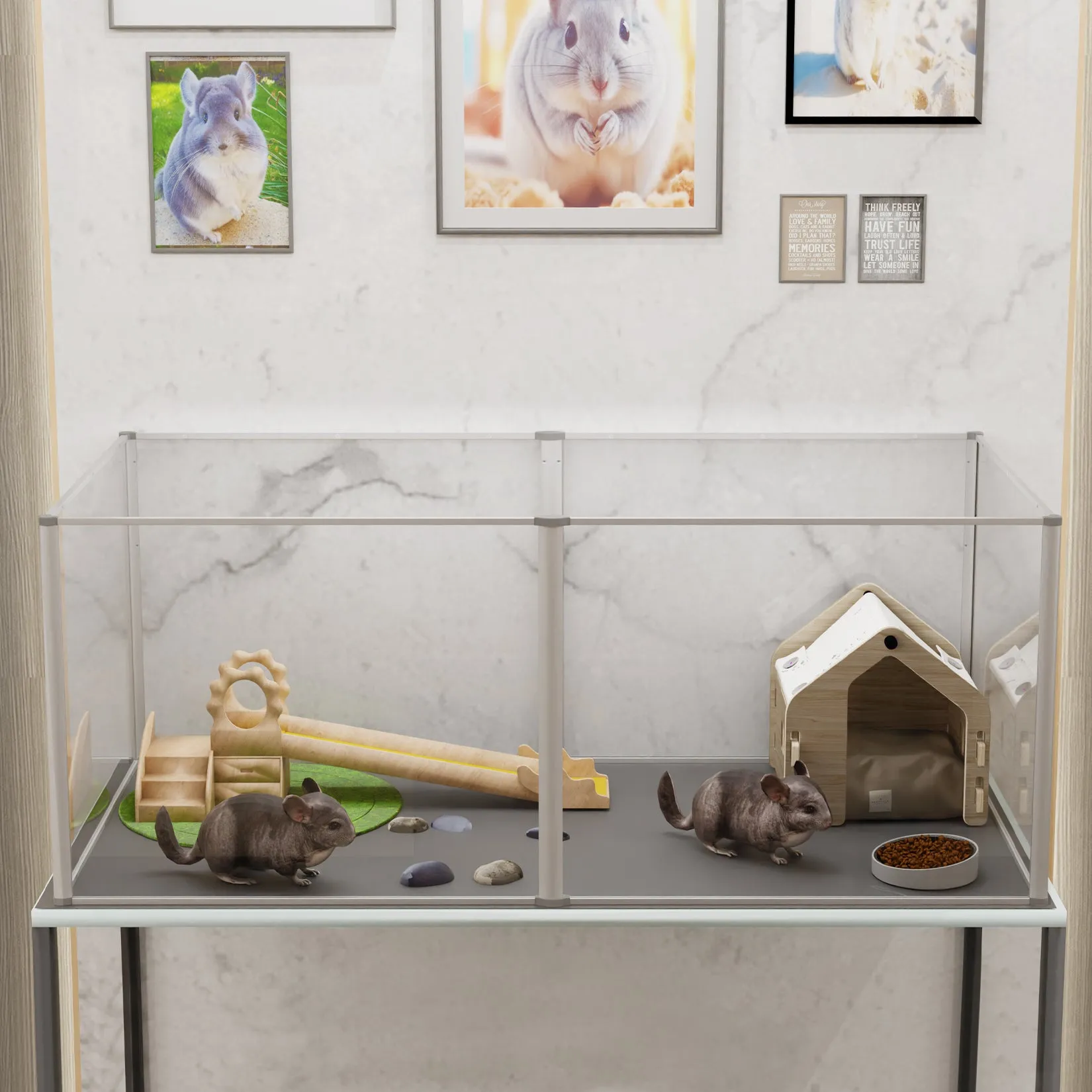 6 Panels Clear Acrylic Playpen Cage Small Animals Guinea Pig Hamster Yard Fence
