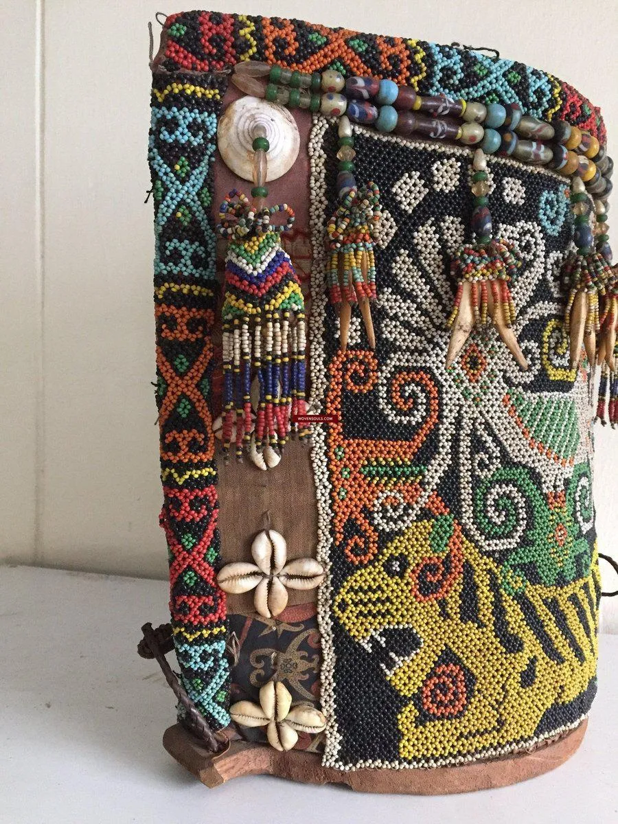 877 Antique KalimantanDayak Beaded Basket Baby Carrier