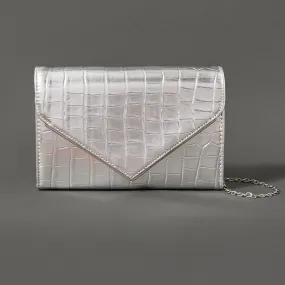 Accessorize London Women's Silver Milly Croc Clutch Bag