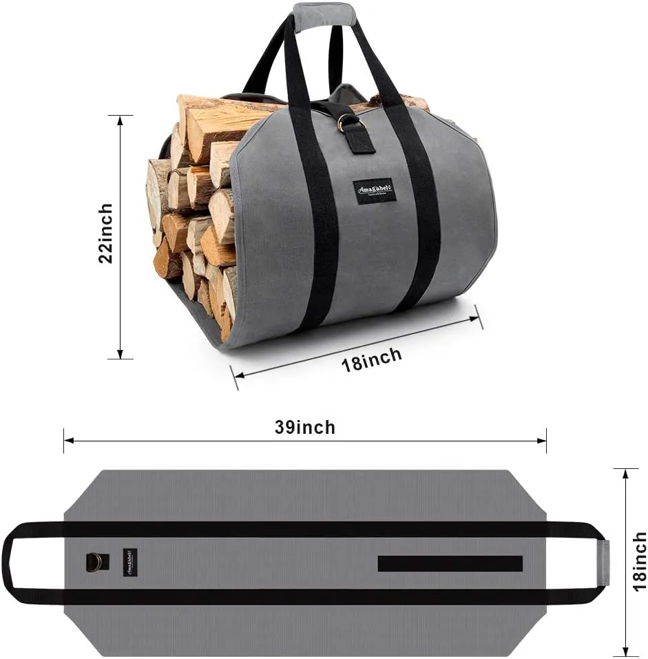 Amagabeli Log Carrier Bag Canvas Log Tote Fireplace Firewood Storage Bag Wood Carriers Carrying Bag Model Number BG291