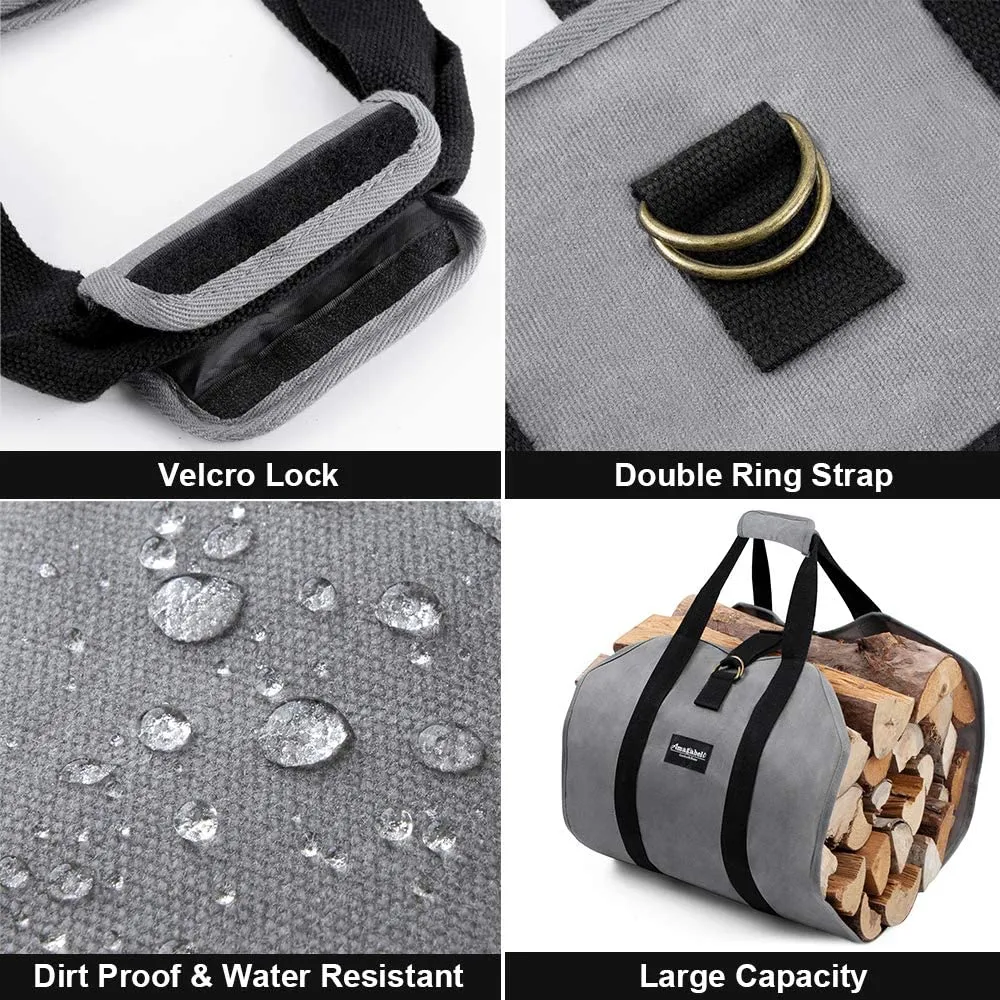 Amagabeli Log Carrier Bag Canvas Log Tote Fireplace Firewood Storage Bag Wood Carriers Carrying Bag Model Number BG291
