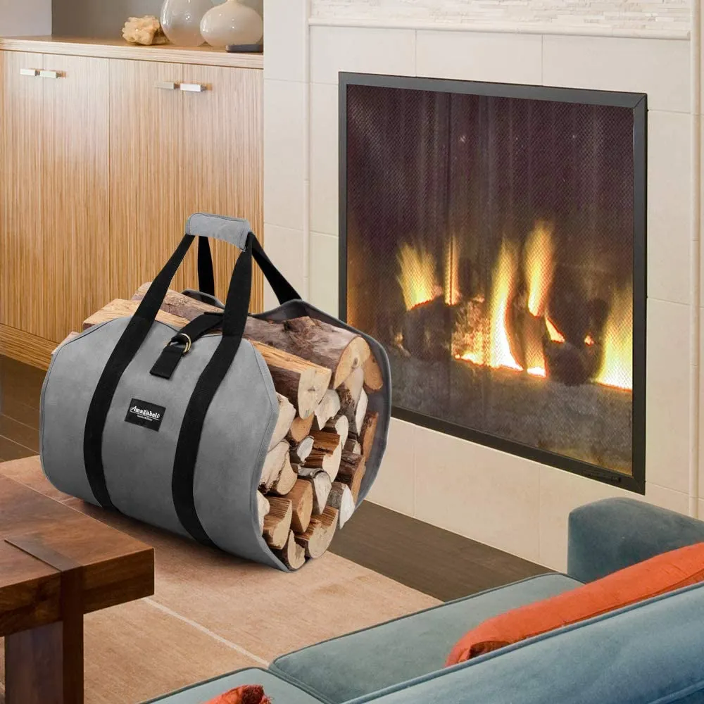 Amagabeli Log Carrier Bag Canvas Log Tote Fireplace Firewood Storage Bag Wood Carriers Carrying Bag Model Number BG291