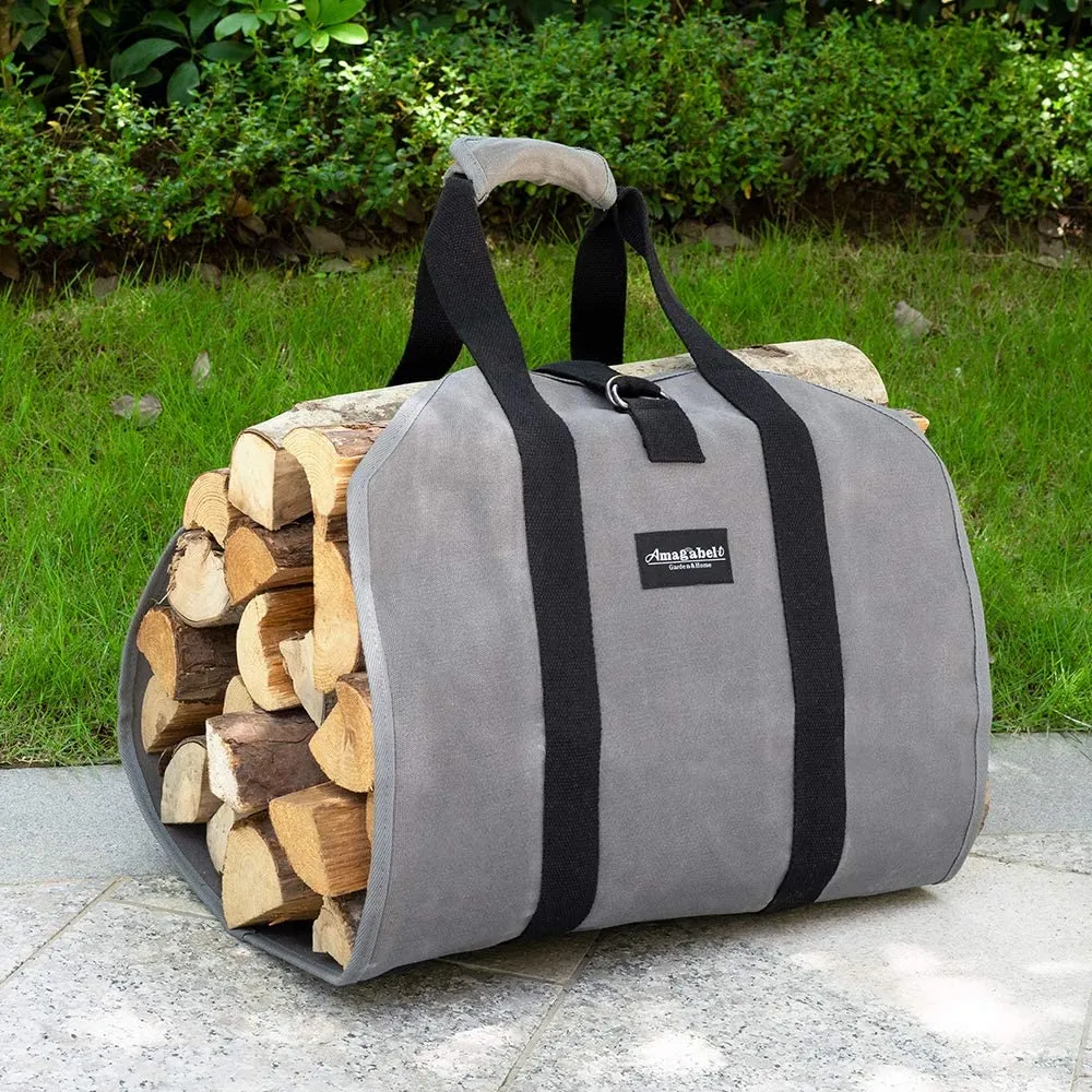 Amagabeli Log Carrier Bag Canvas Log Tote Fireplace Firewood Storage Bag Wood Carriers Carrying Bag Model Number BG291
