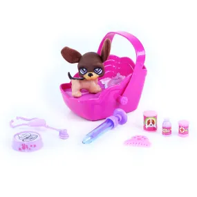 Animal with accessories and a carrier with light and sound