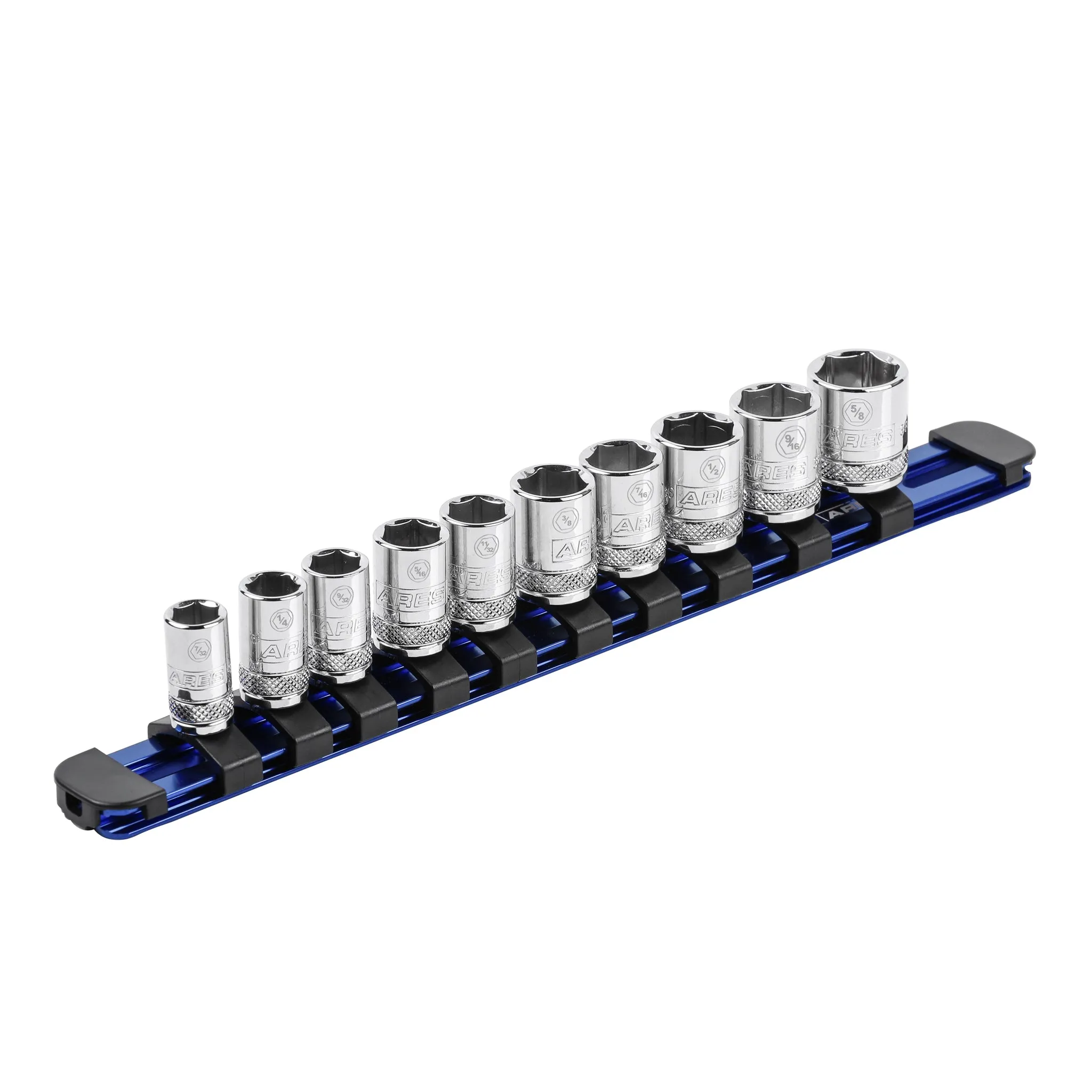 ARES 60098 - 1/4-Inch Drive Blue 9.84-Inch Socket Rail with Locking End Caps