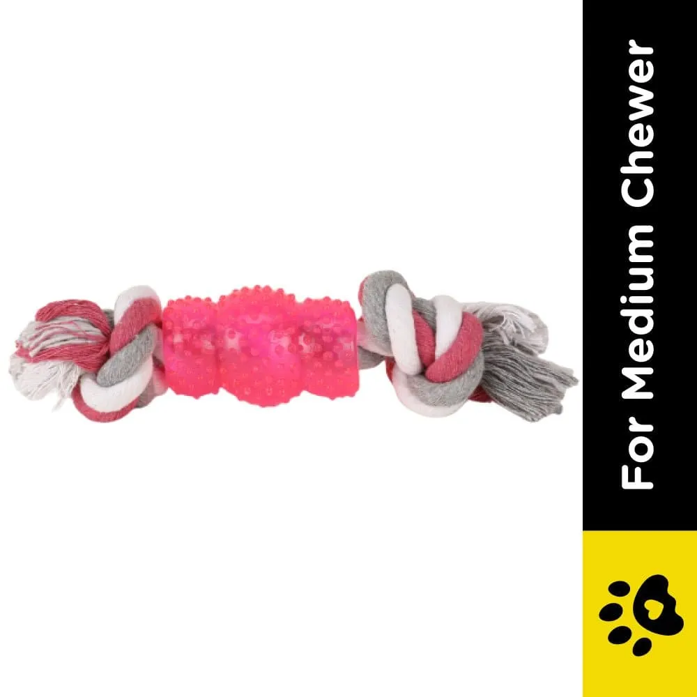 Basil Cotton Rope Rubber Chew Toy with Hard TPR Centre for Dogs (Pink)