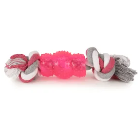 Basil Cotton Rope Rubber Chew Toy with Hard TPR Centre for Dogs (Pink)