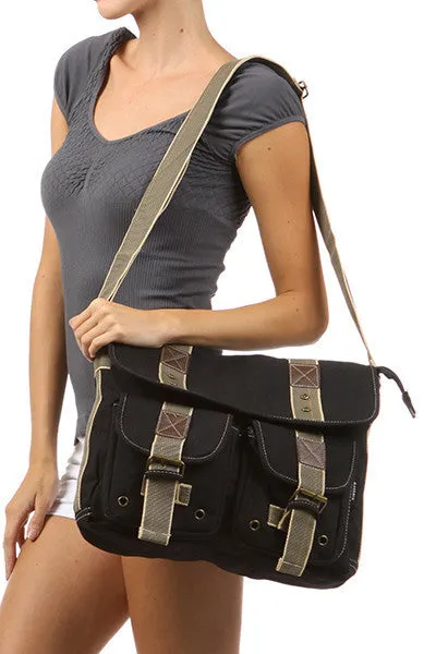 Black Classic Canvas Messenger Bag