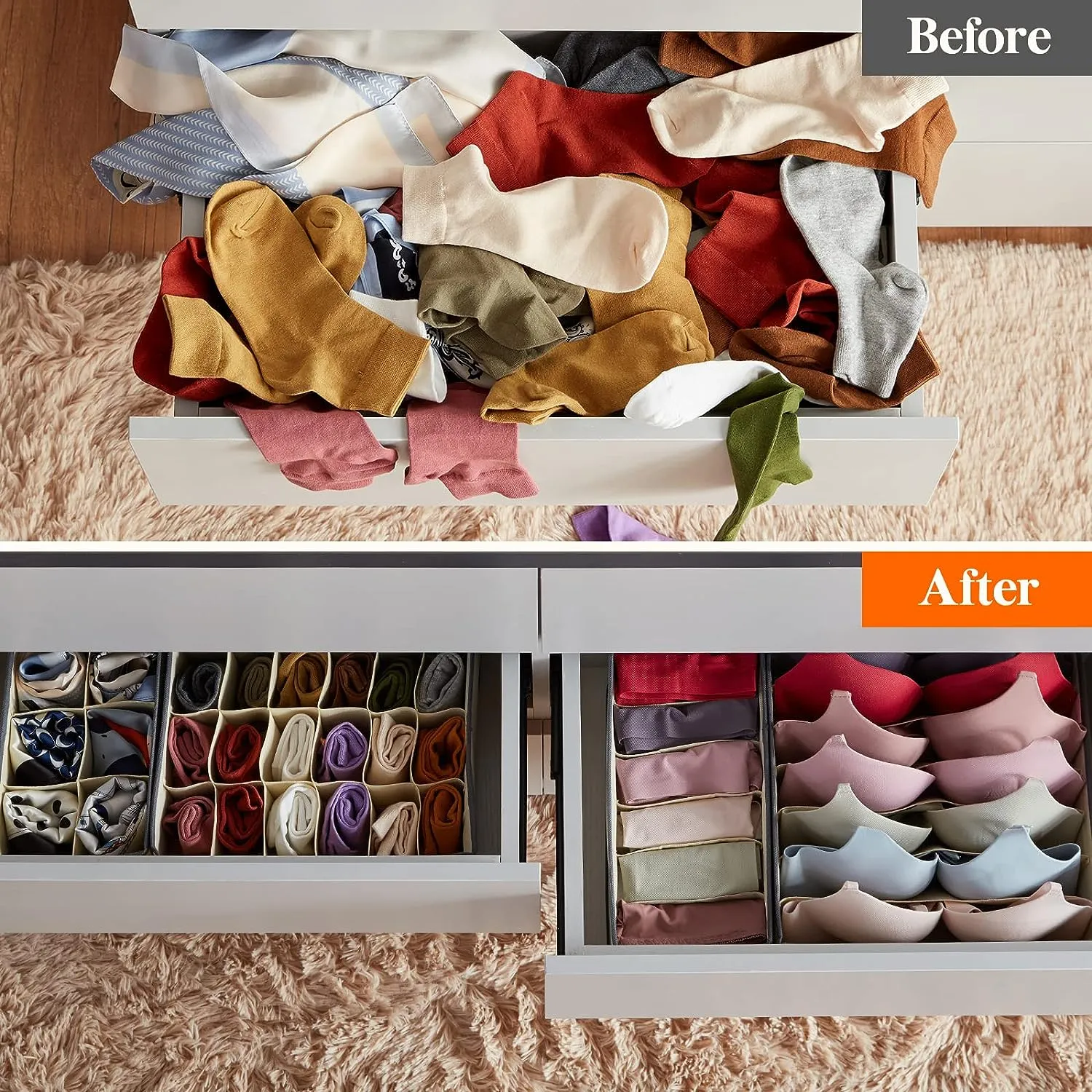 Blushbees® 4-Piece Fabric Drawer Underwear Organizer