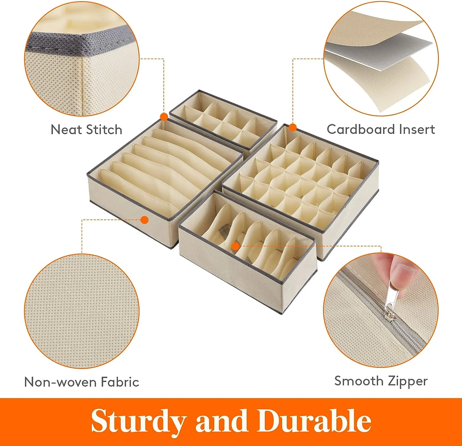 Blushbees® 4-Piece Fabric Drawer Underwear Organizer