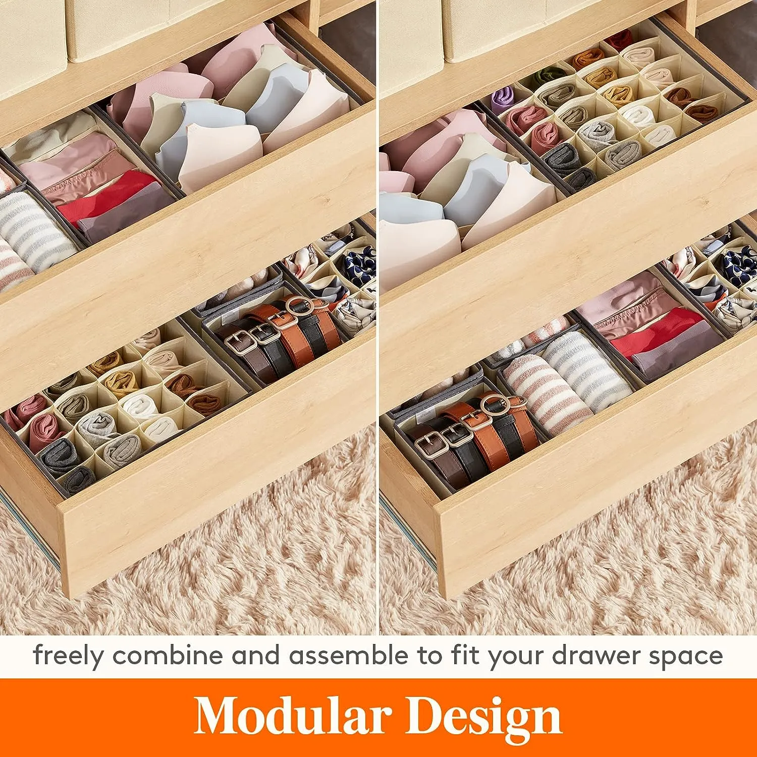 Blushbees® 4-Piece Fabric Drawer Underwear Organizer