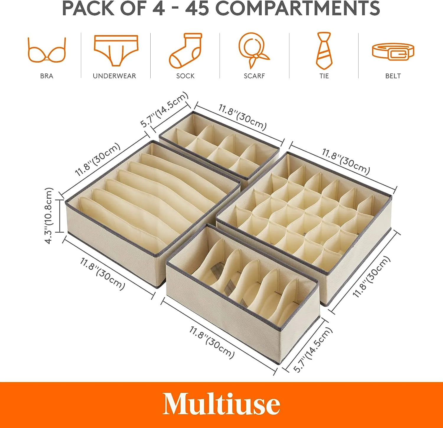 Blushbees® 4-Piece Fabric Drawer Underwear Organizer