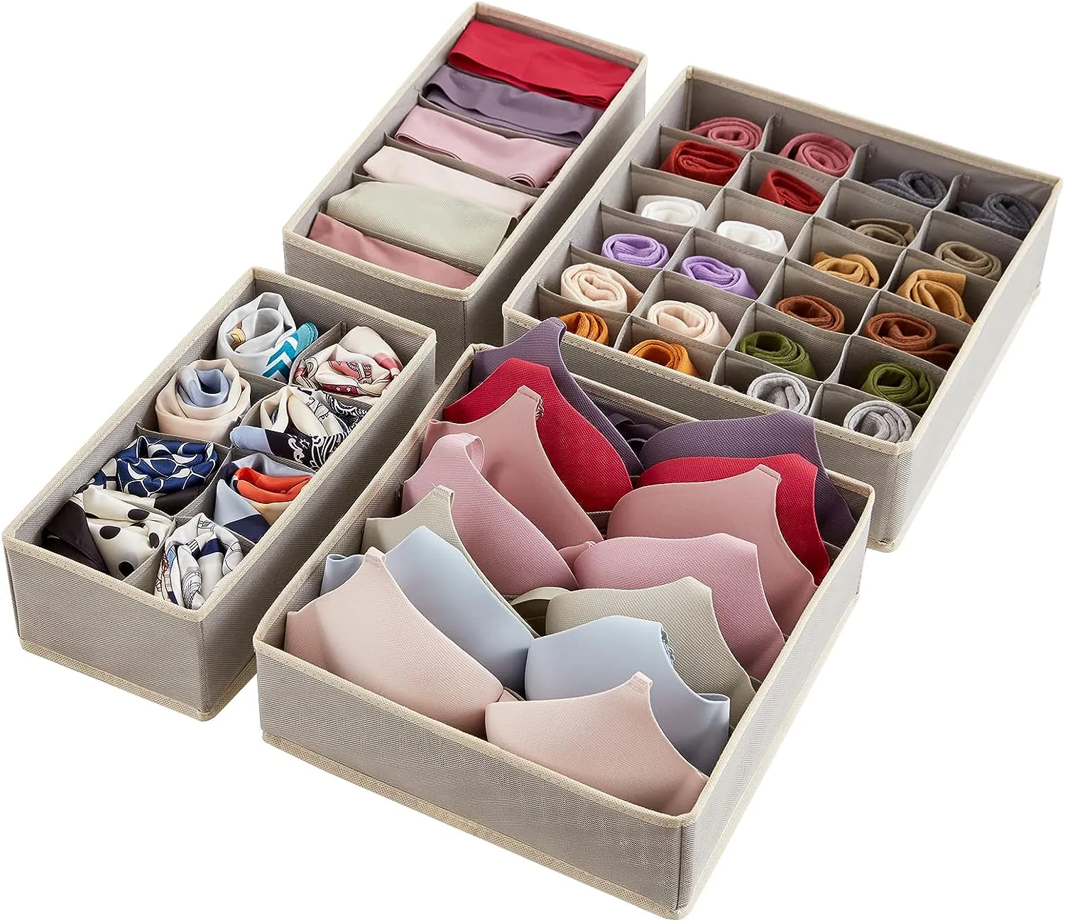 Blushbees® 4-Piece Fabric Drawer Underwear Organizer