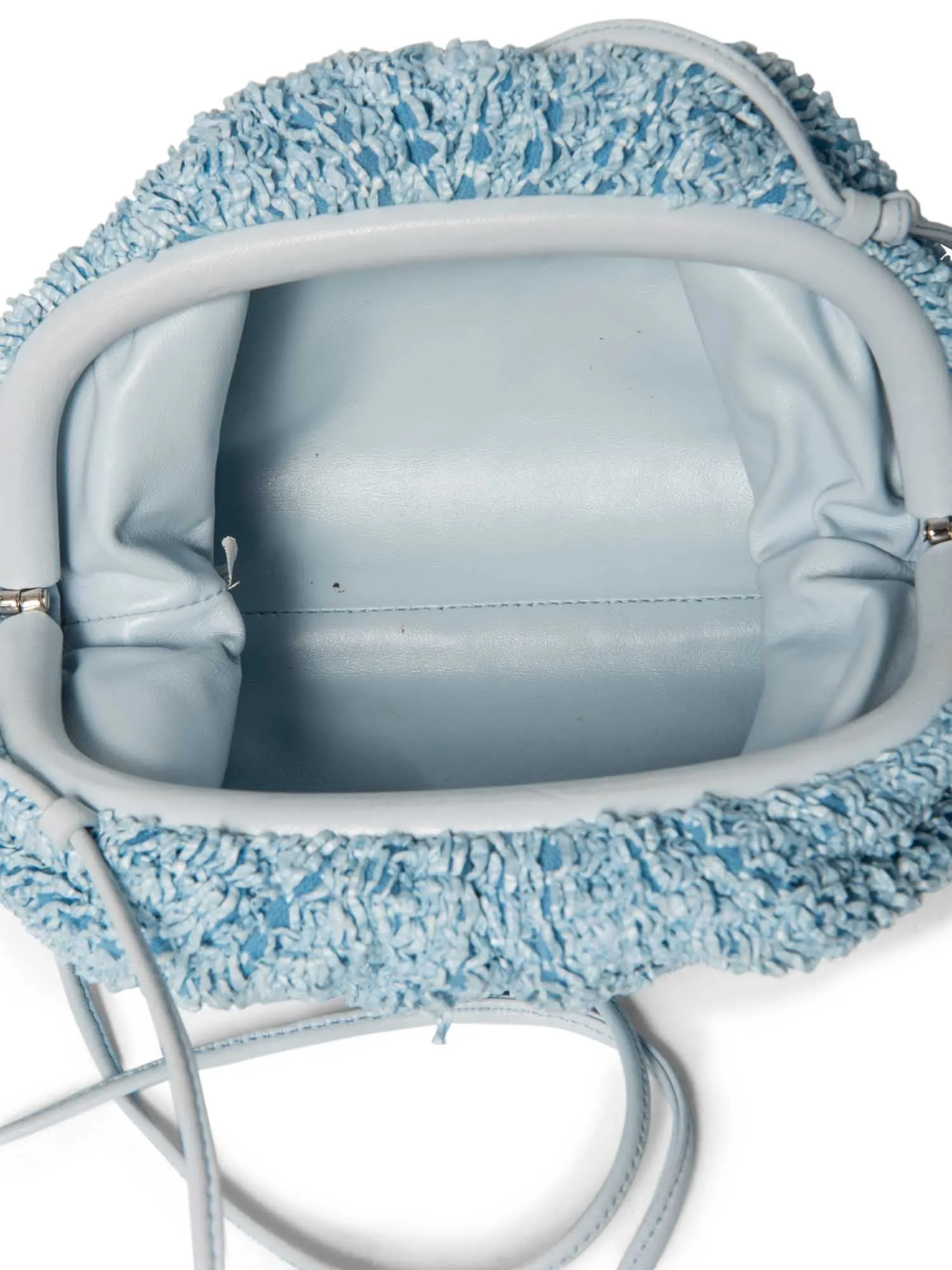 Bottega Veneta Raffia Leather Messenger Bag Blue