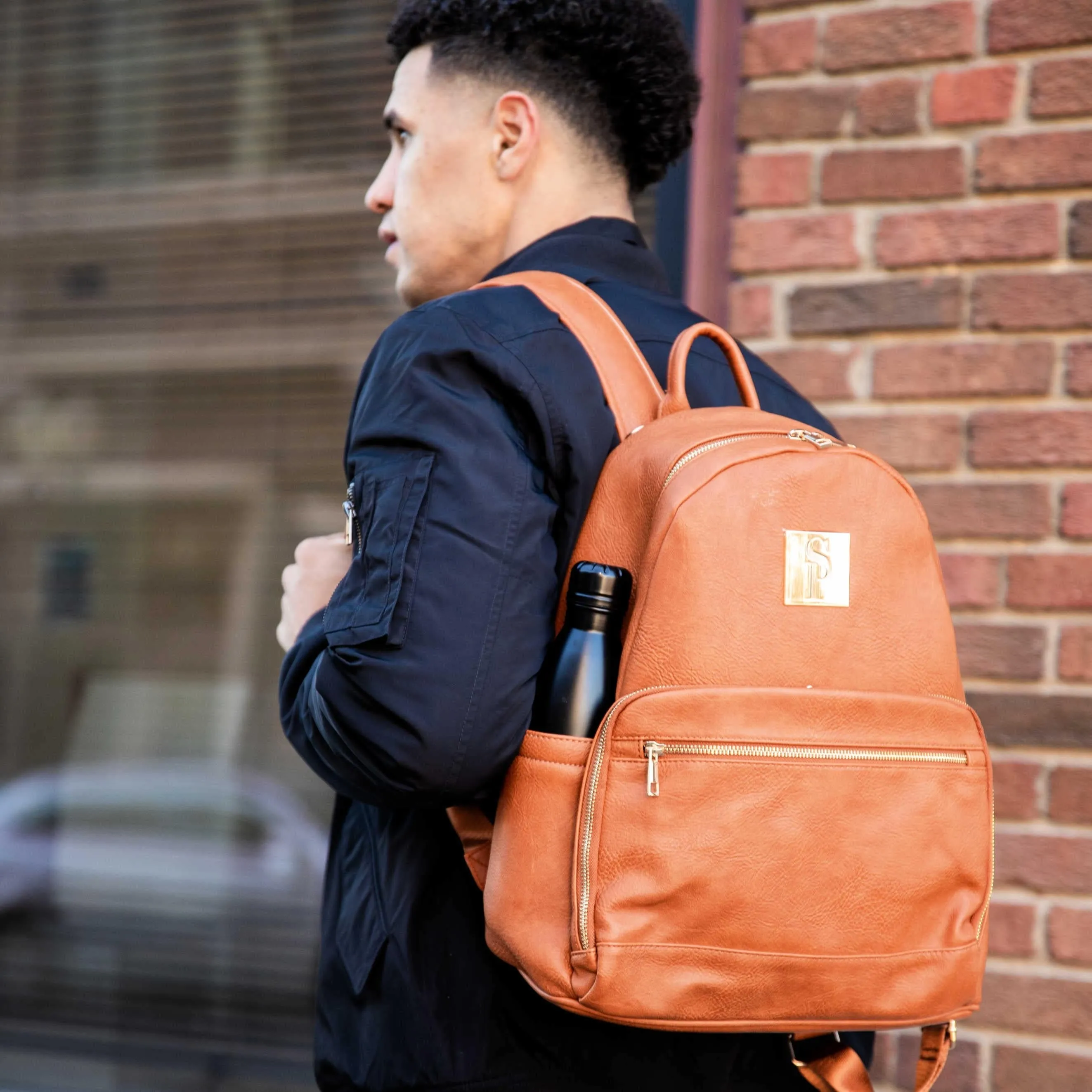 Brown Leather Carrier and Duffle Bag Set