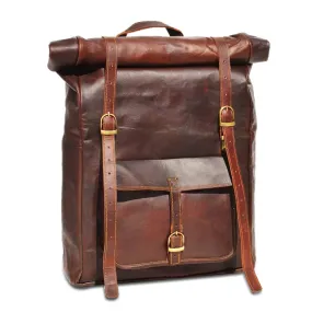 Brown Leather Roll On Backpack