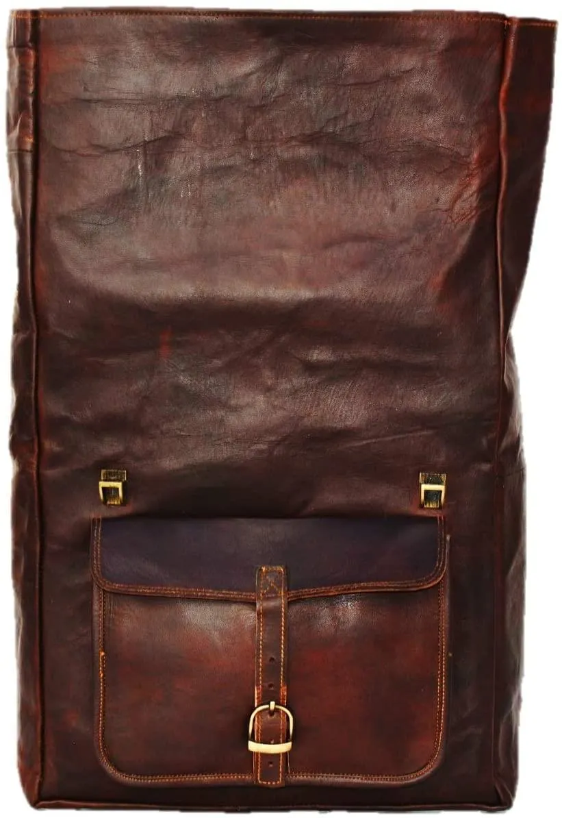 Brown Leather Roll On Backpack