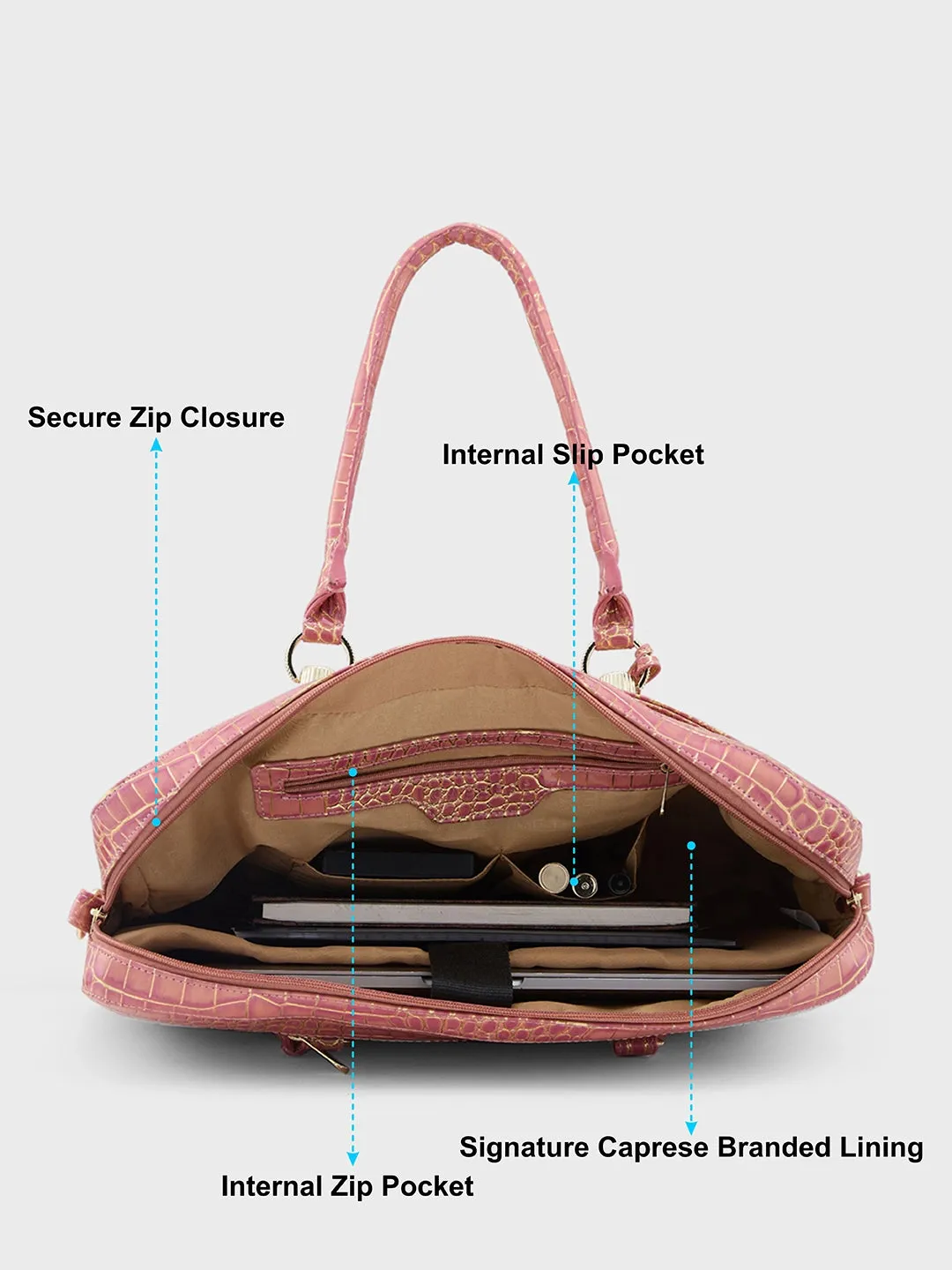 Caprese Miranda Laptop Bag Large Croco Women'S Office Bag Pink