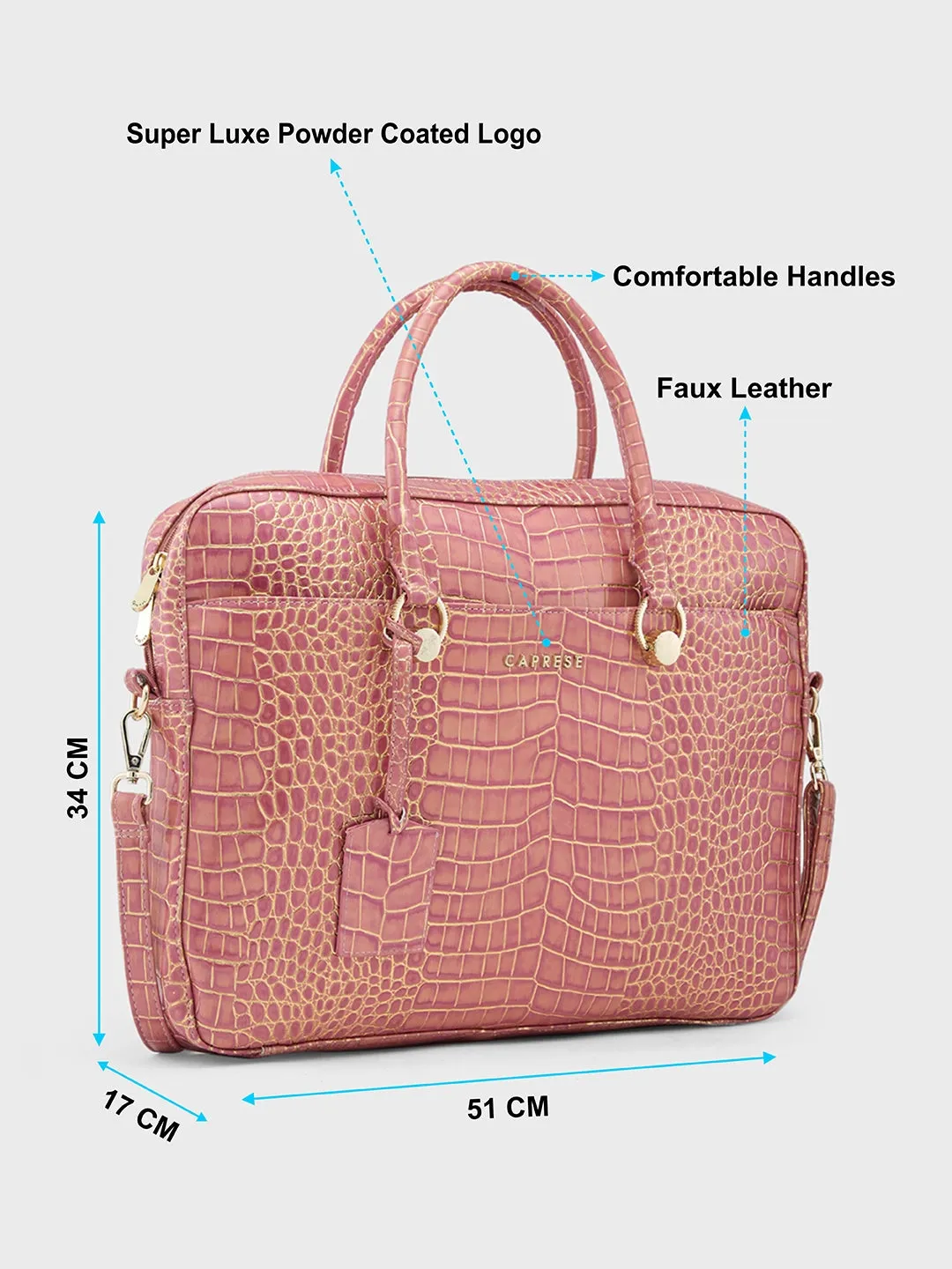 Caprese Miranda Laptop Bag Large Croco Women'S Office Bag Pink