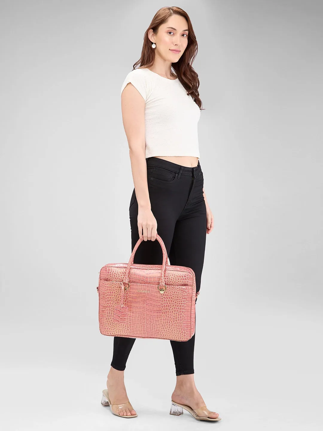Caprese Miranda Laptop Bag Large Croco Women'S Office Bag Pink