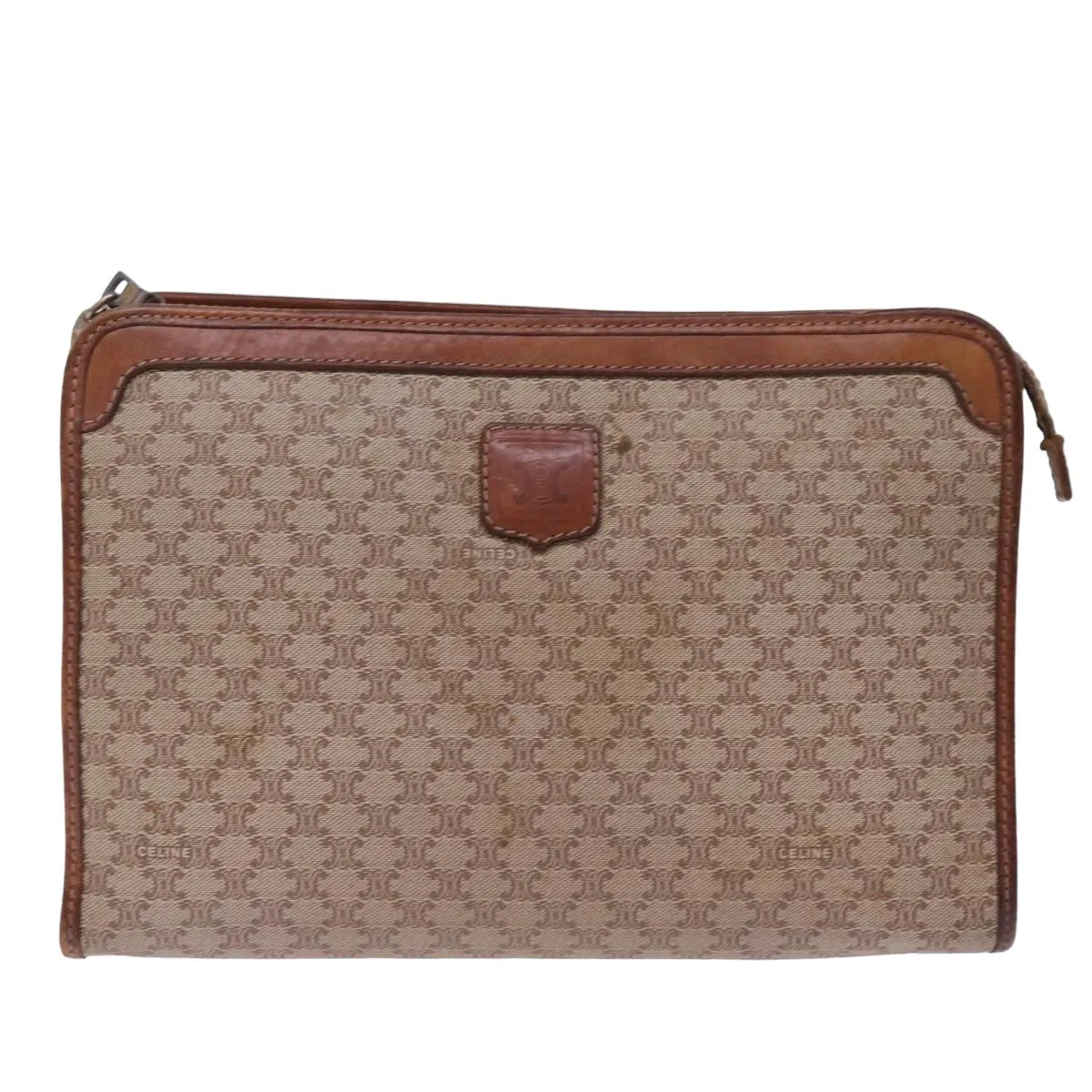 CELINE Macadam Canvas Clutch Bag Beige Auth 78614