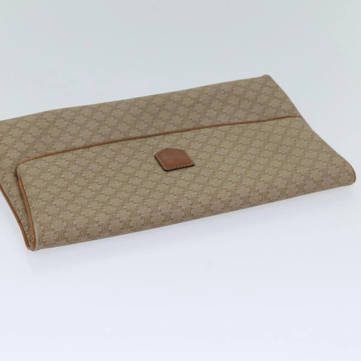 CELINE Macadam Canvas Clutch Bag Beige Auth yk11947