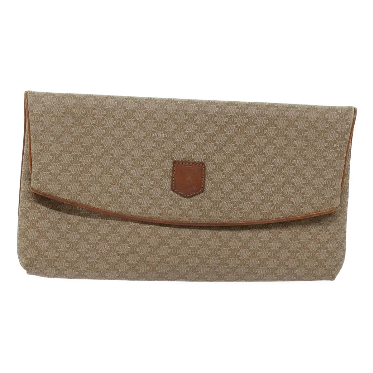CELINE Macadam Canvas Clutch Bag Beige Auth yk11947