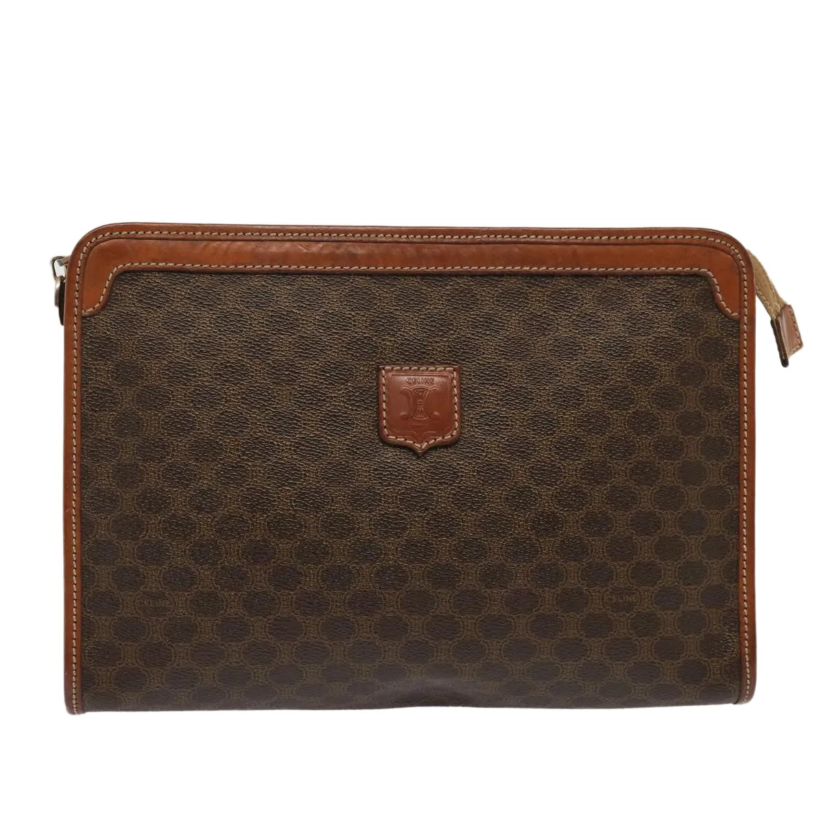CELINE Macadam Canvas Clutch Bag PVC Brown Auth bs13923