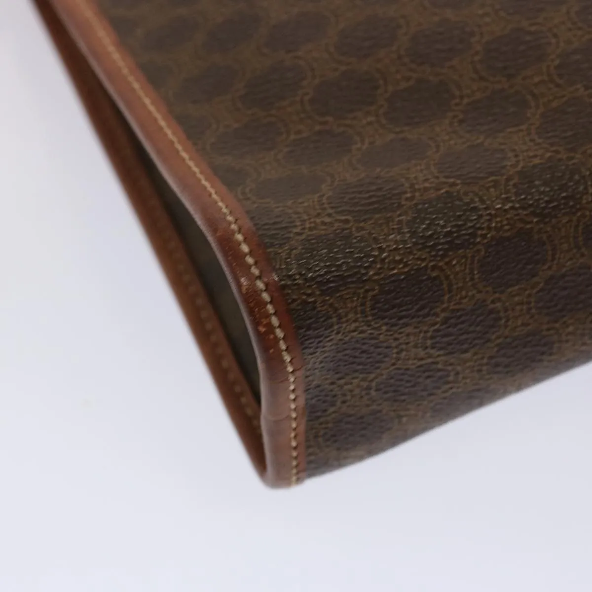 CELINE Macadam Canvas Clutch Bag PVC Brown Auth bs13923