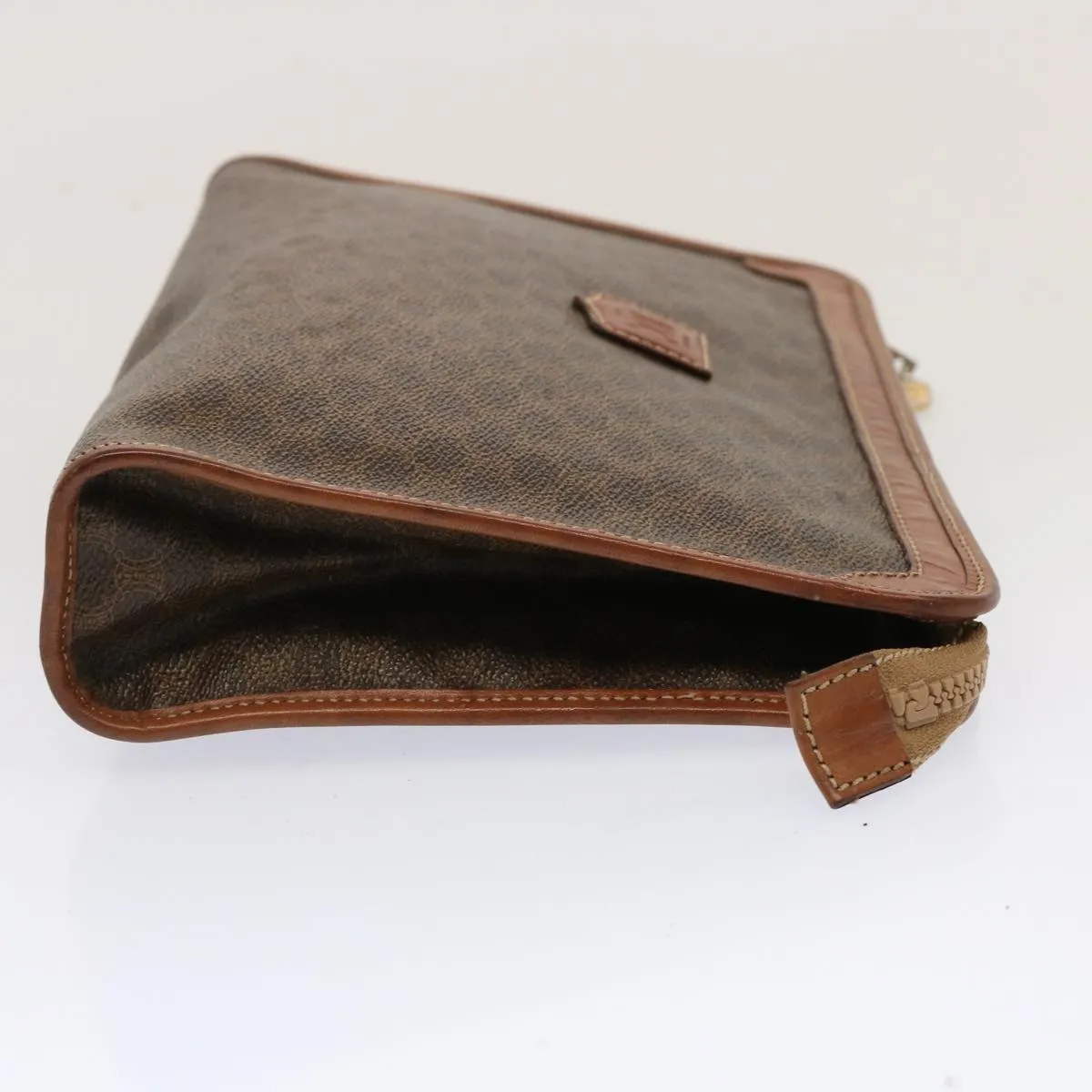 CELINE Macadam Canvas Clutch Bag PVC Brown Auth bs13923