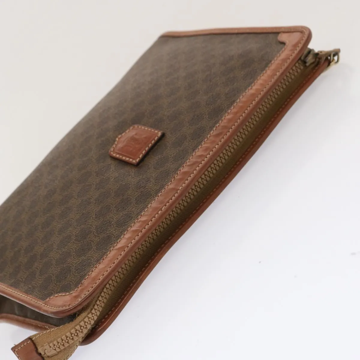 CELINE Macadam Canvas Clutch Bag PVC Brown Auth bs13923