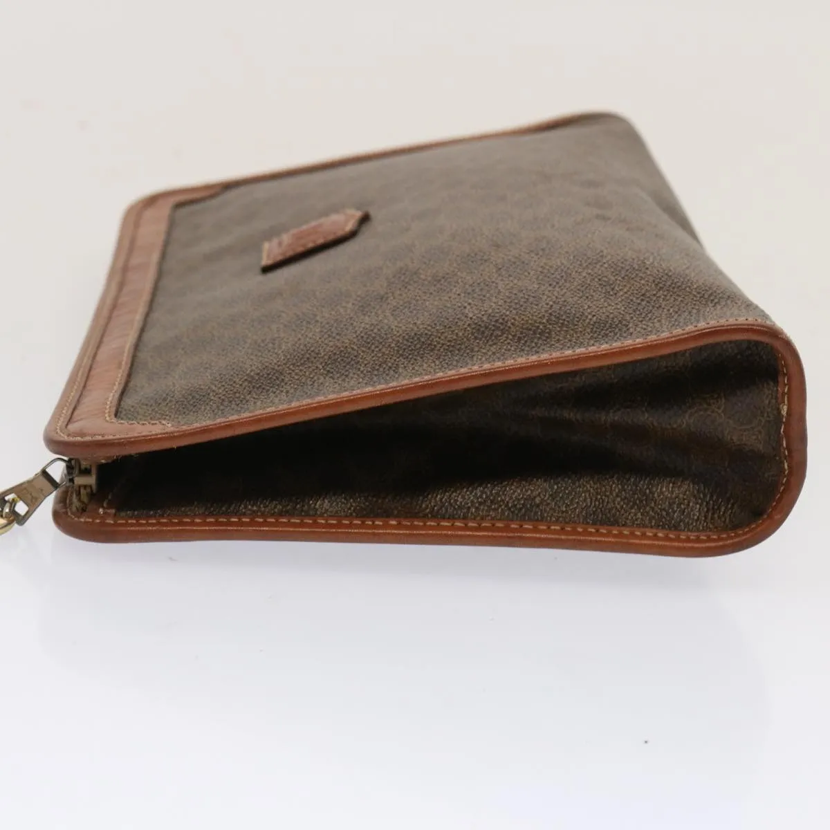 CELINE Macadam Canvas Clutch Bag PVC Brown Auth bs13923