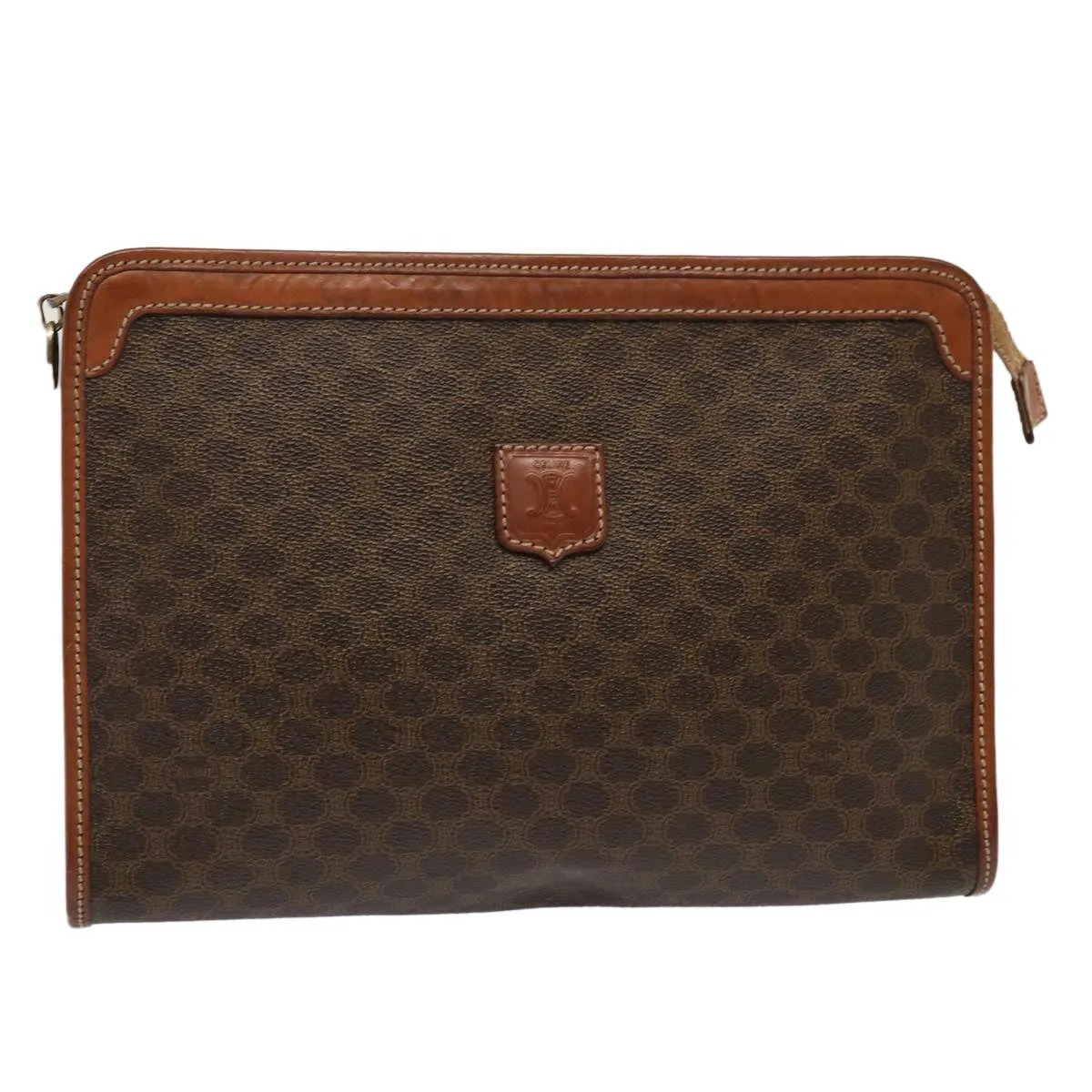 CELINE Macadam Canvas Clutch Bag PVC Brown Auth bs13923