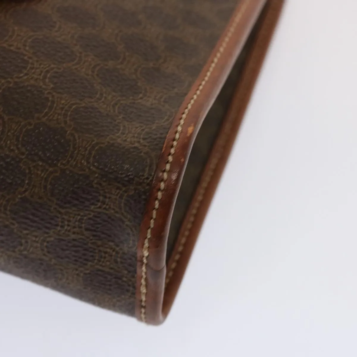 CELINE Macadam Canvas Clutch Bag PVC Brown Auth bs13923