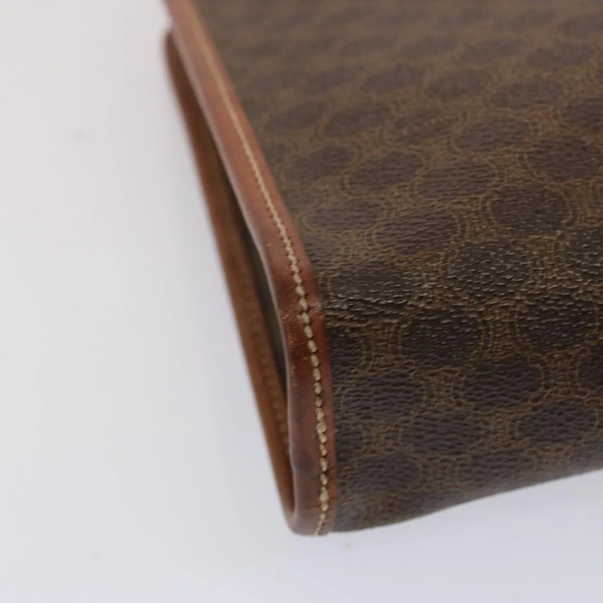 CELINE Macadam Canvas Clutch Bag PVC Brown Auth bs13923