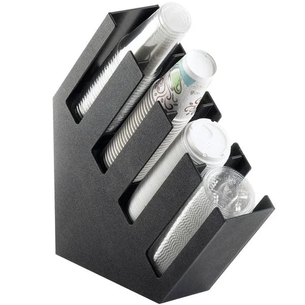 Commercial Black 4-Section Slanted Countertop Cup and Lid Organizer
