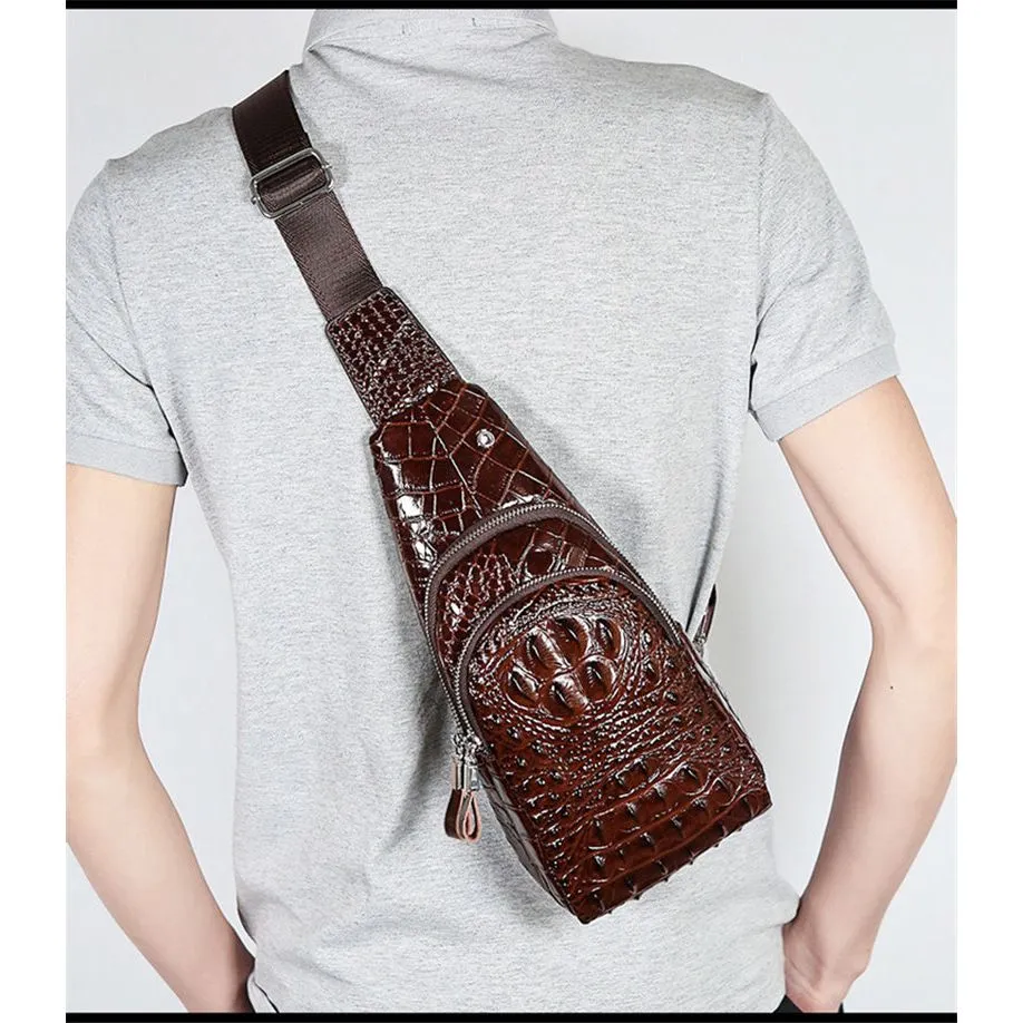 CrocLuxe Exotic Leather Travel Messenger Bag