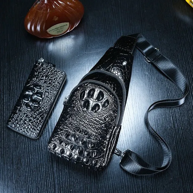 CrocLuxe Exotic Leather Travel Messenger Bag
