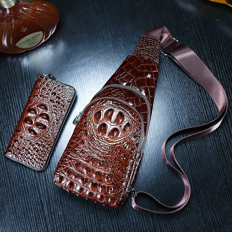 CrocLuxe Exotic Leather Travel Messenger Bag