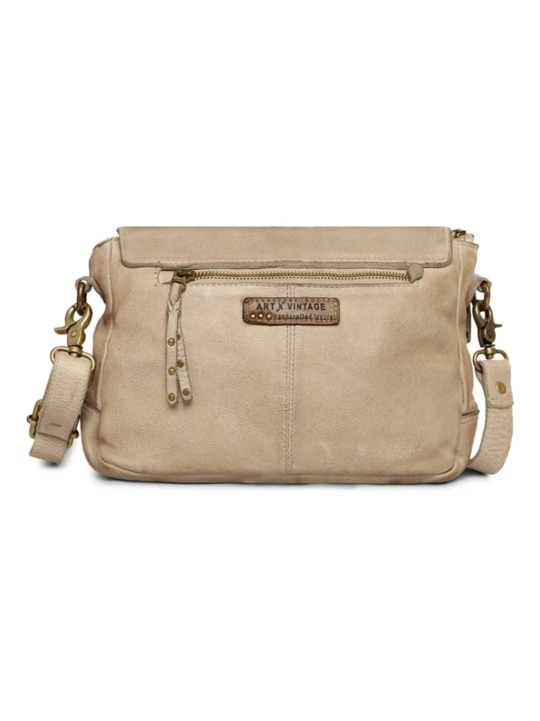 Crossbody Chic: Cream Leather Women Bag By Art N Vintage