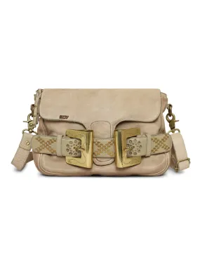 Crossbody Chic: Cream Leather Women Bag By Art N Vintage