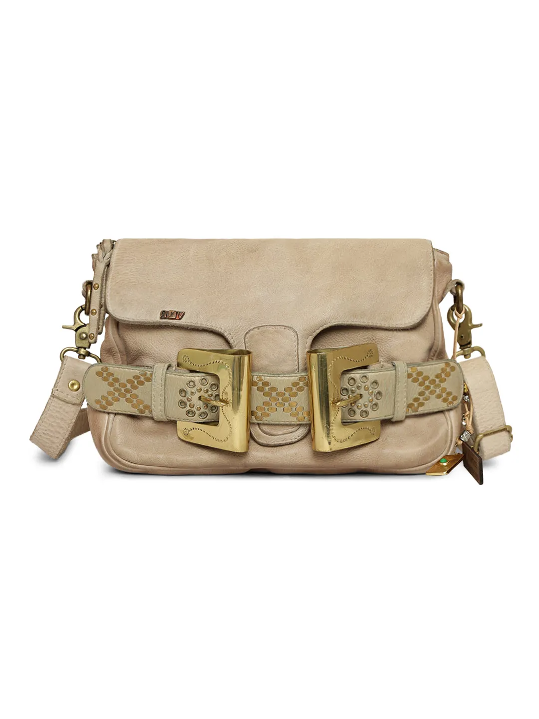 Crossbody Chic: Cream Leather Women Bag By Art N Vintage
