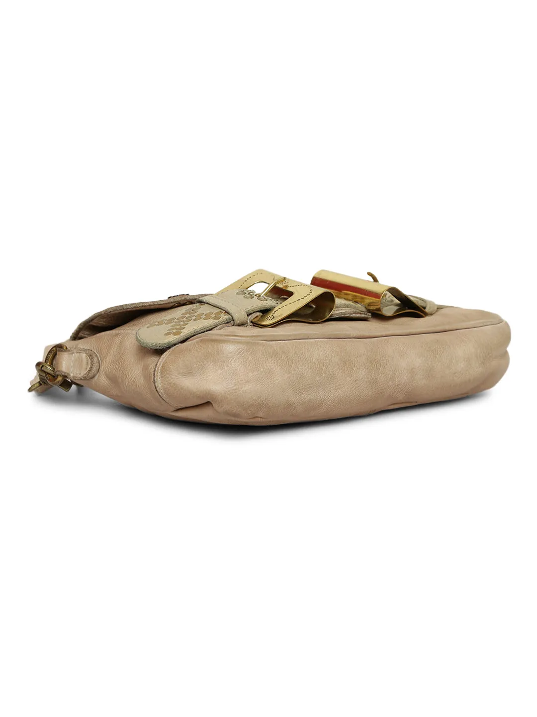 Crossbody Chic: Cream Leather Women Bag By Art N Vintage